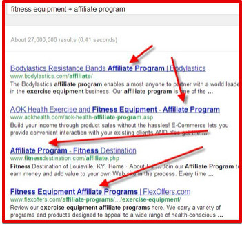 What Is Affiliate Marketing And How To Get Started - Screenshot Of A Google Search Result On Affiliate Programs For Fitness Equipment, Showing 4 Retailers